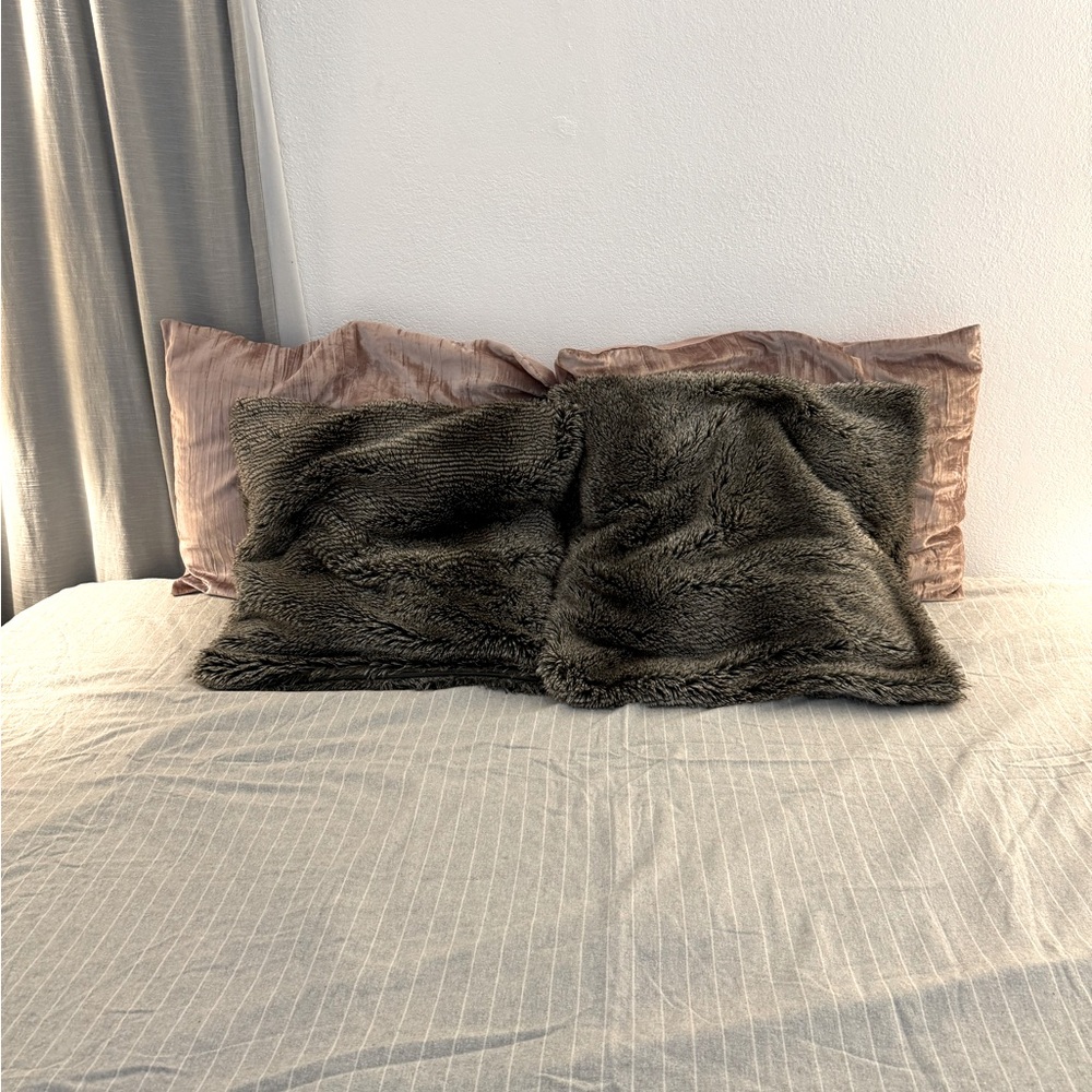 Restoration Hardware Faux Fur Pillow Covers - Grey and Brown